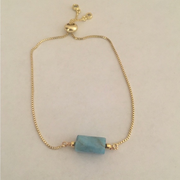 Jewelry - 18k Gold Plated Natural Blue Apatite Bracelet